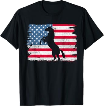 Horse American Flag USA 4th of July Men Women Boys Girls T-Shirt