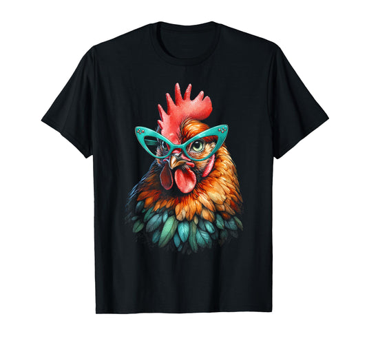 Chicken Funny Eyeglasses Cute Graphic Women Chicken Lover T-Shirt