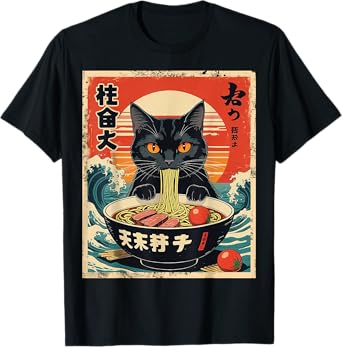 Funny Anime Cat Ramen Japanese Kawaii Anime T-Shirt