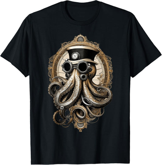 Classic Steampunk Octopus Retro Vintage Funky Fun Graphic T-Shirt