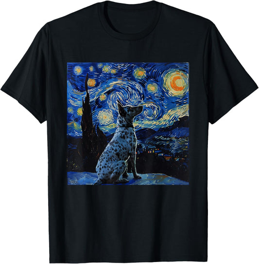 Blue Heeler Starry Night Australian Cattle Dog Art T-Shirt