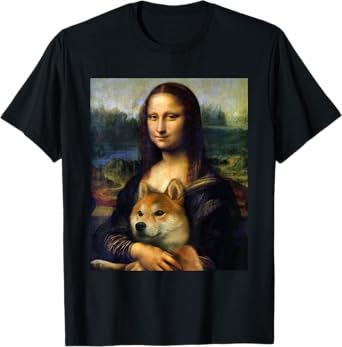 Mona Lisa da Vinci Print Shirt Mona Lisa with Shiba Inu Dog T-Shirt
