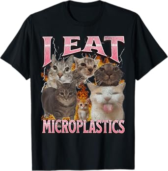 I Eat Microplastics Funny Cat Meme Bootleg Graphic T-Shirt