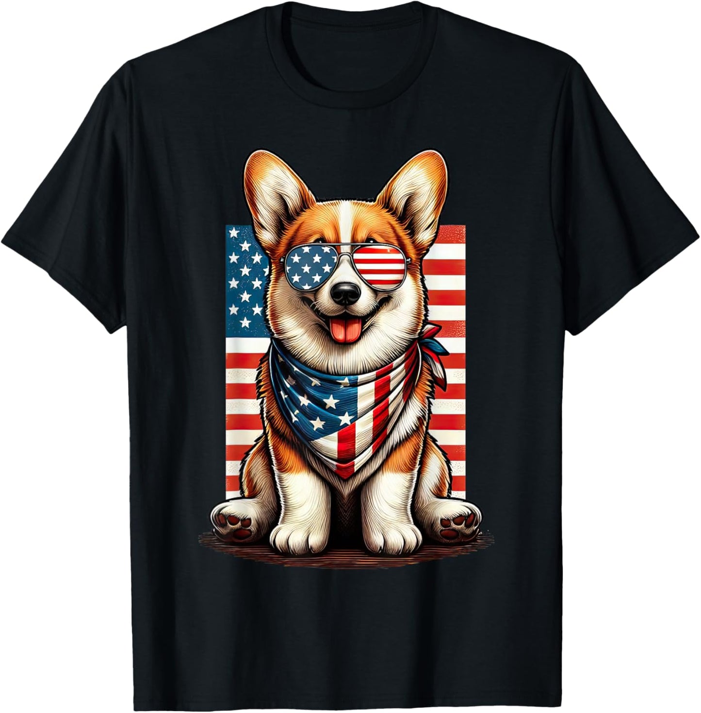 Corgi American Flag USA Patriotic 4th of July Dogs Lover T-Shirt