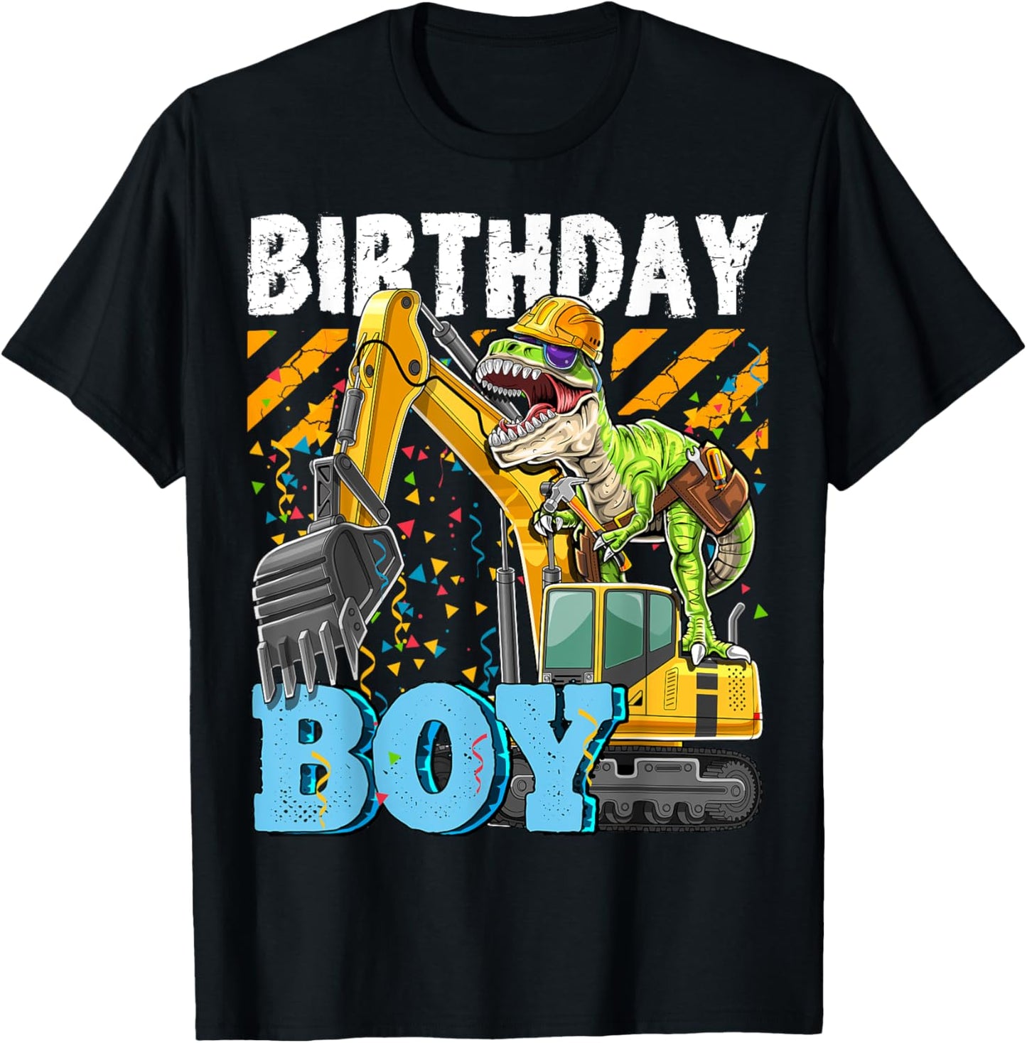 Birthday Boy Dinosaur Construction Hat Excavator Birthday T-Shirt