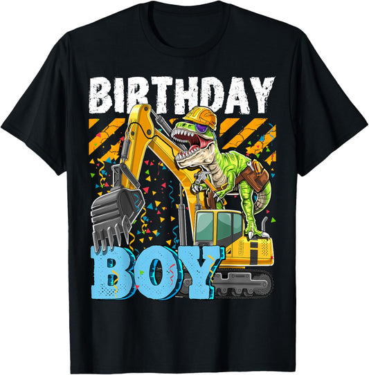 Birthday Boy Dinosaur Construction Hat Excavator Birthday T-Shirt