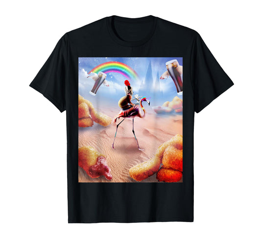 Cat Riding Flamingo With Chicken Nuggets And Cola T-Shirt