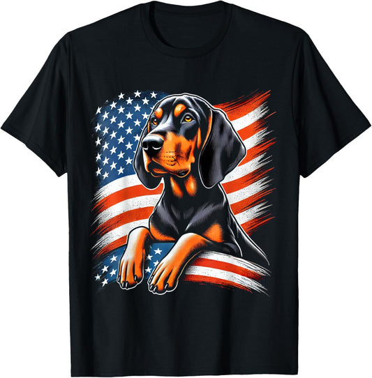 Usa 4th of July Patriotic American Black and Tan Coonhound Men Women Girls Kids T-shirt