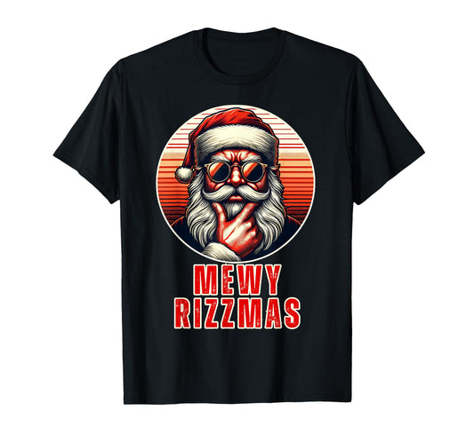 Mewy Rizzmas Funny Santa Mewing Joke Rizz Mens Christmas T-Shirt