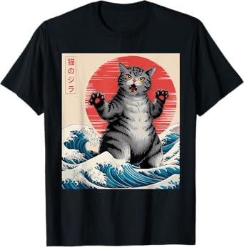 Catzilla Cat Japanese Art Funny Cat Gifts For Men Women Kid T-Shirt