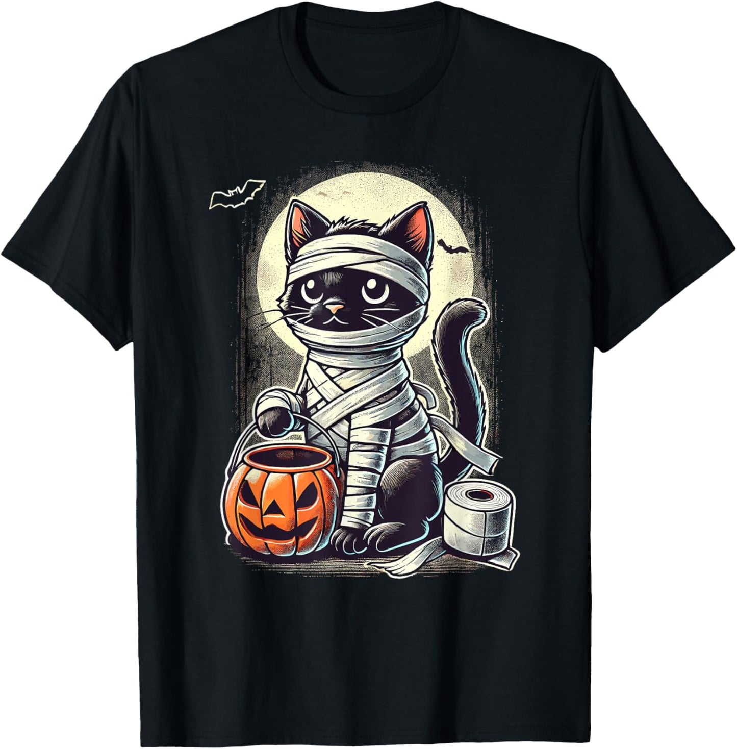 Black Cat Mummy Men Women Kids Halloween Funny Black Cat T-Shirt