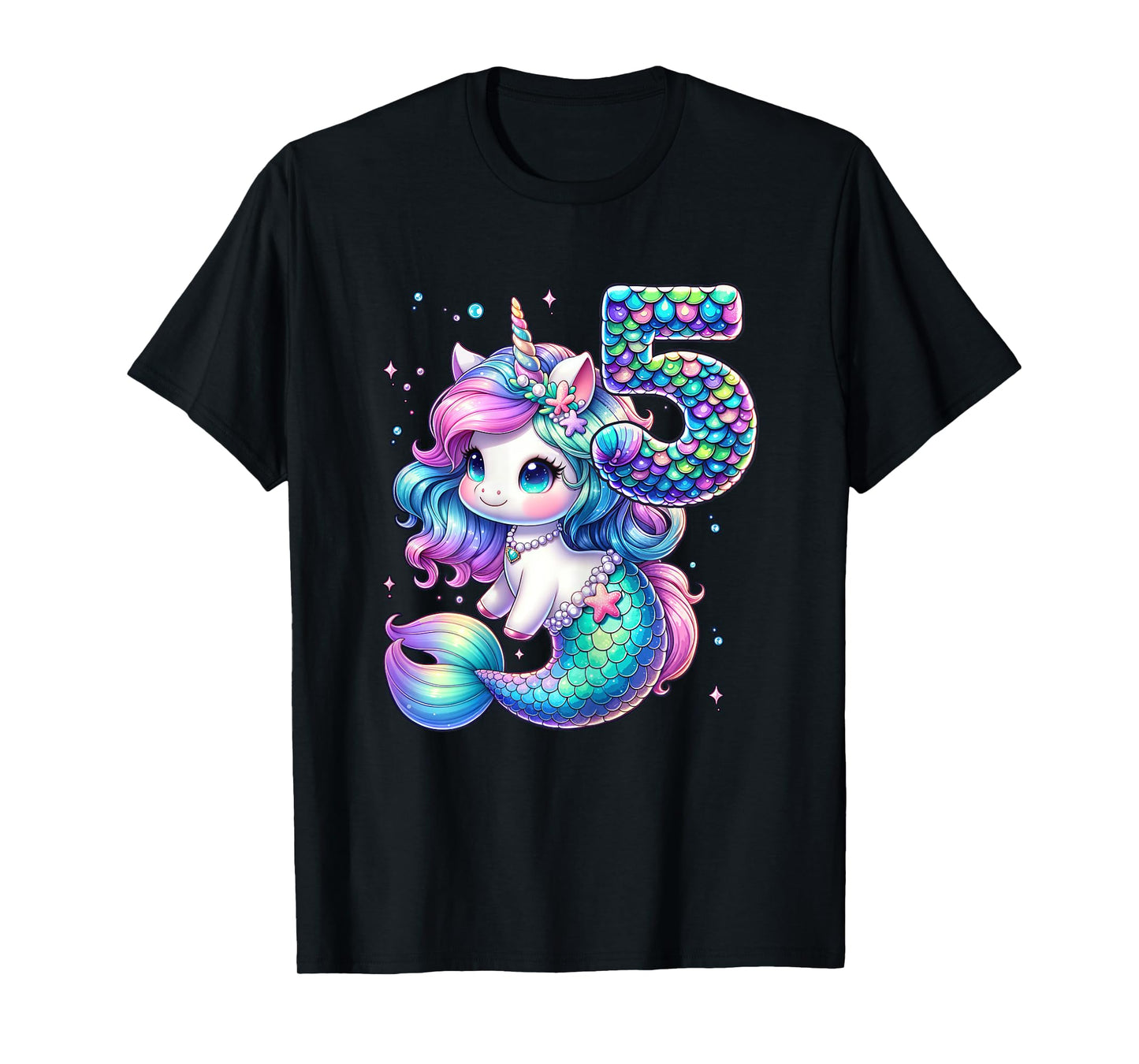 Unicorn Mermaid 5th Birthday 5 Year Old Party Girls Outfit T-Shirt