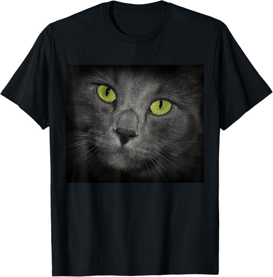 Cat with Green Eyes Gray Fur T-Shirt