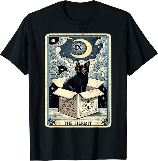 The Hermit Tarot Card Cat In Box Mystic Funny Cat T-Shirt