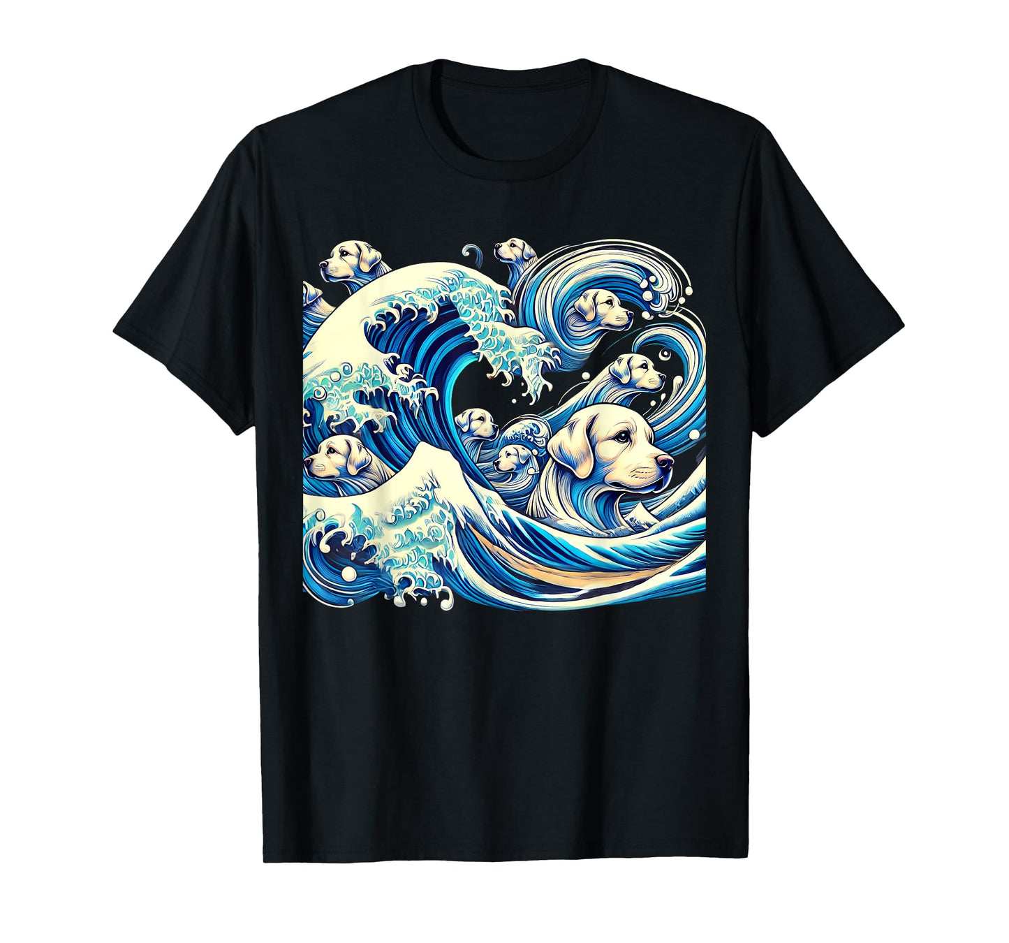 White Labrador Retriever Blue Dogs Wave Lab Puppy Japan Art T-Shirt