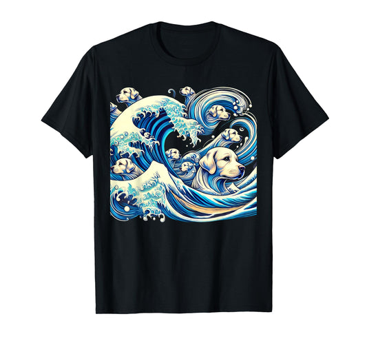 White Labrador Retriever Blue Dogs Wave Lab Puppy Japan Art T-Shirt
