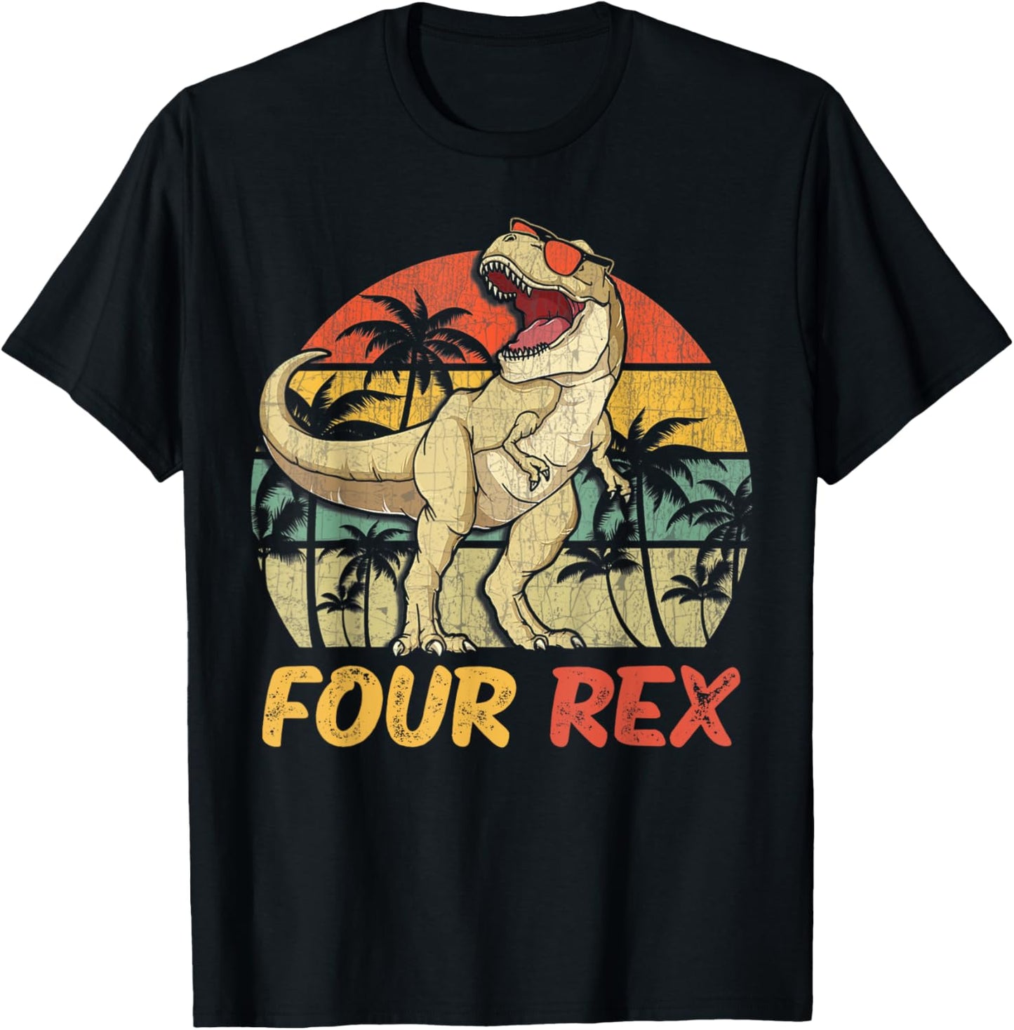 Four Rex 4th Birthday Shirt Four Dinosaur 4 Year Old T rex T-Shirt