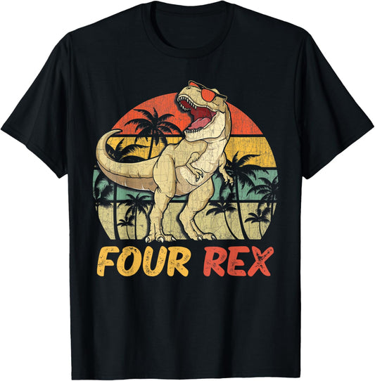 Four Rex 4th Birthday Shirt Four Dinosaur 4 Year Old T rex T-Shirt