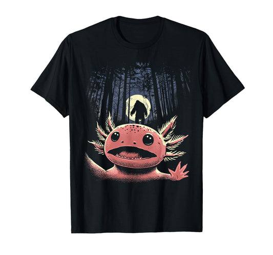 Scared Axolotl Selfie Axolotl With Bigfoot Sasquatch Cryptid T-Shirt