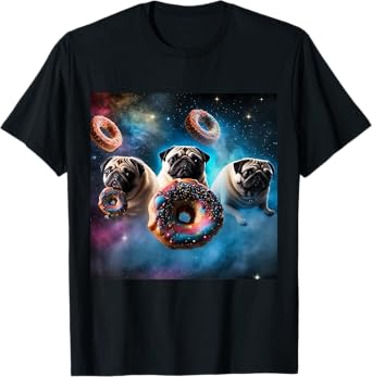 Pugs In Space With Donuts Cute Pug Boys Girls Men Women T-Shirt