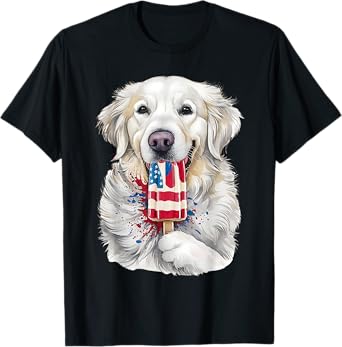 4th of July White English Cream Golden Retriever Popsicle T-Shirt for Women Kids Men