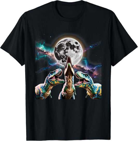 3 Tyrannosaurus Howling At Moon Prehistoric Dinosaurs Parody T-Shirt