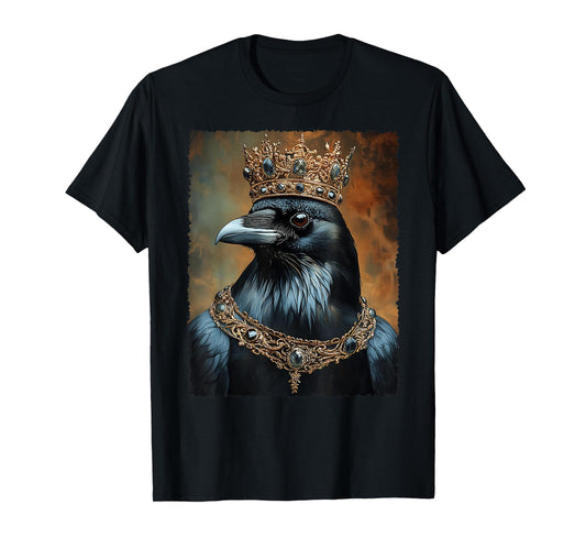 Vintage Black Crow Raven Bird Halloween King Crown Gothic T-Shirt