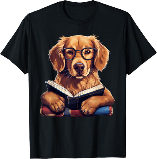 Cute Dog Golden Retriever Reading Book T-Shirt