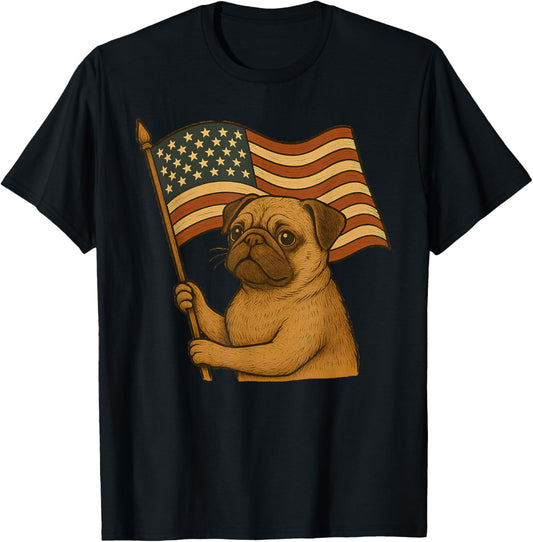 Dog Pug American Flag 4th of July Men Women Kids T-shirt