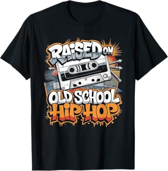 RAISED ON OLD SCHOOL HIP HOP Tshirt Cassette Graffiti Rap T-Shirt