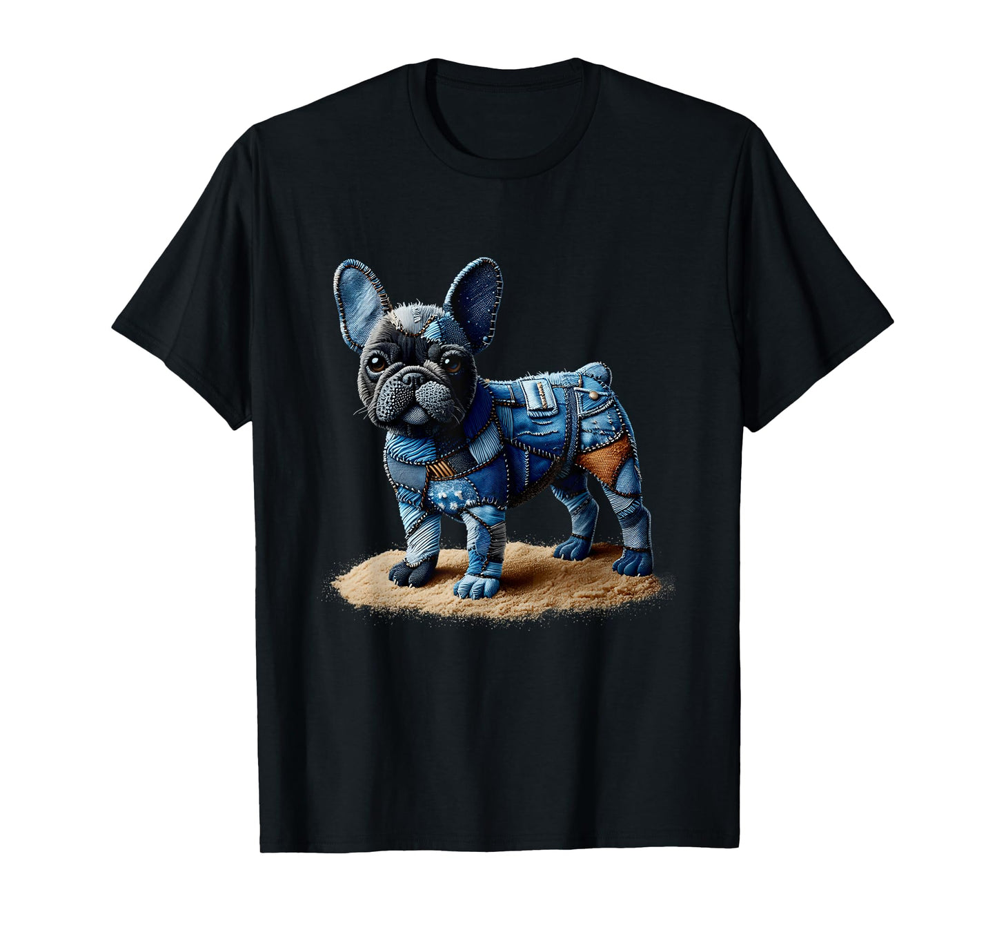 Bulldog Pattern Patchwork Art French Bulldog In Denim Dog T-Shirt