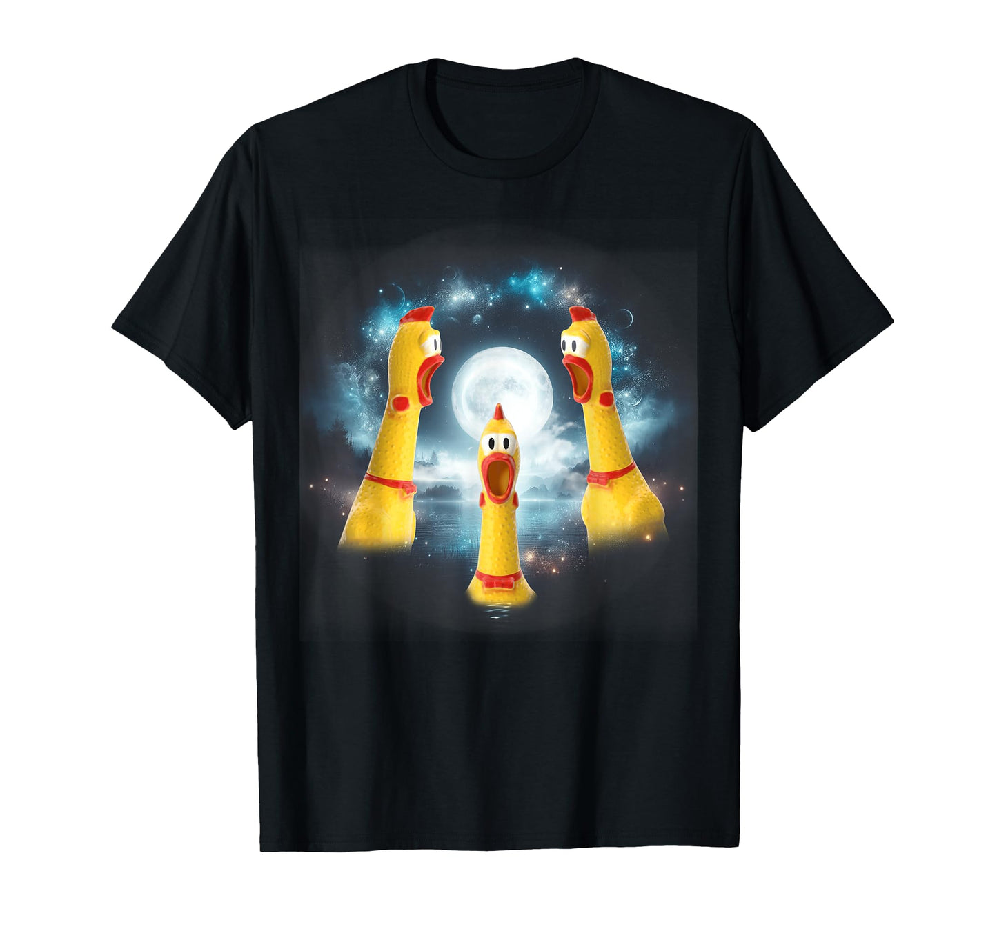 Three Rubber Chicken Moon Funny Screaming Fowl CursedJoke T-Shirt