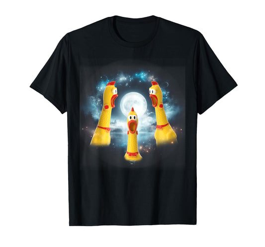 Three Rubber Chicken Moon Funny Screaming Fowl CursedJoke T-Shirt