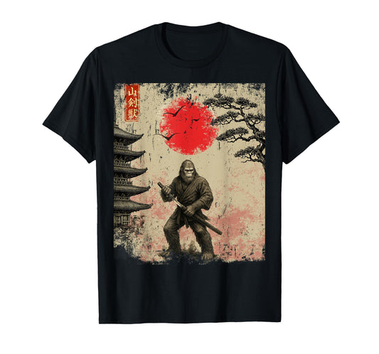 Funny Samurai Bigfoot Japanese Art Graphic Tee Anime Gifts T-Shirt