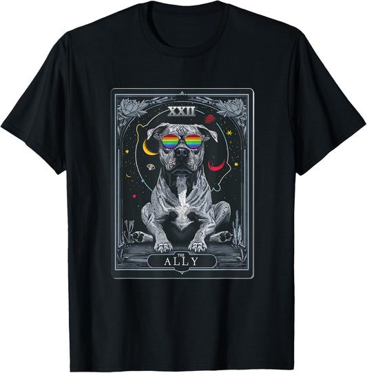 LGBT Gay Pride Rainbow Ally Tarot Card Pitbull Dog T-Shirt