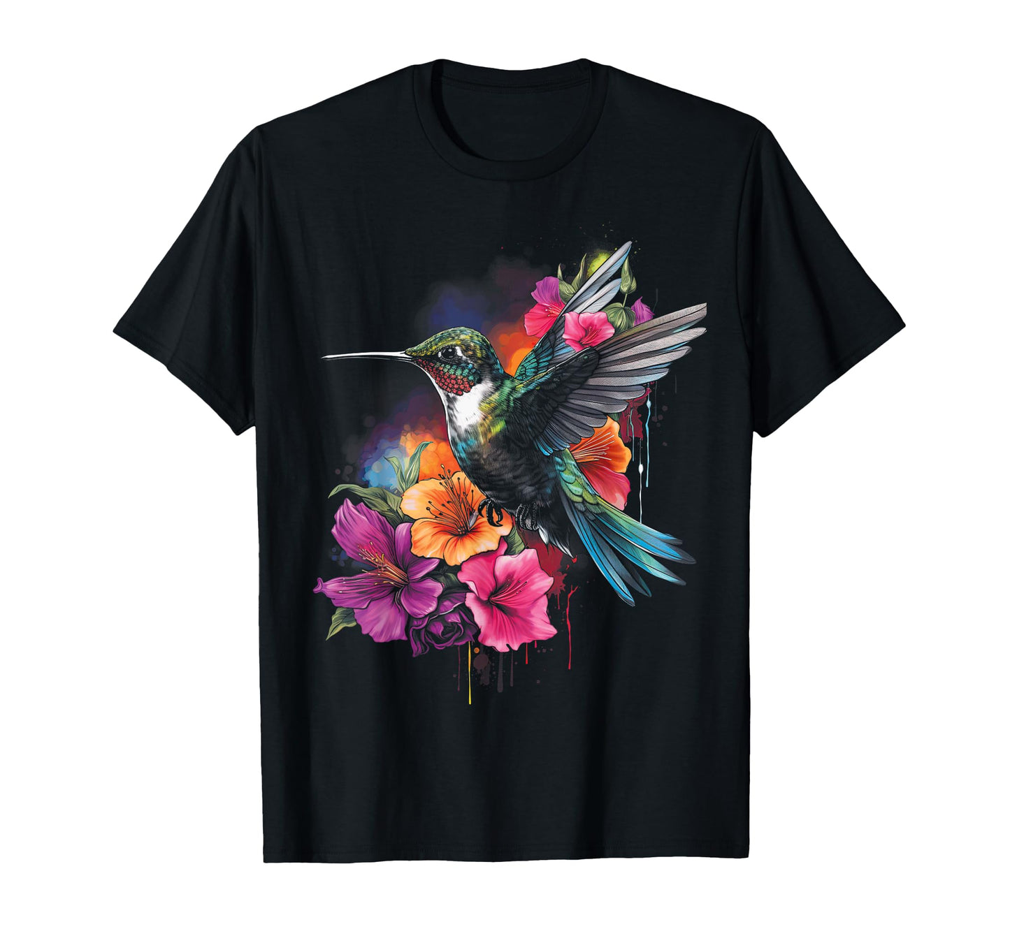 Hummingbird Floral Bird Artwork T-Shirt