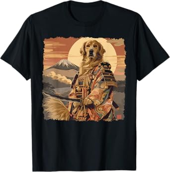Golden Retriever Dog Japanese Art Samurai Ukiyo-e Men Women Kids T-Shirt