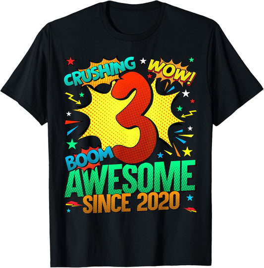 3rd Birthday Comic Style Awesome Since 2020 3 Year Old T-Shirt
