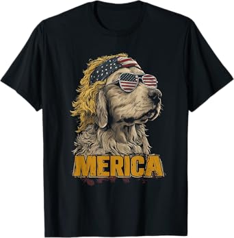 Golden Retriever Dog - USA 4th of July American Flag Men Women Kids T-Shirt