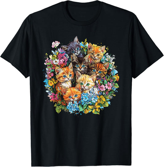 Adorable Kitten Floral Bouquet Cat T-Shirt
