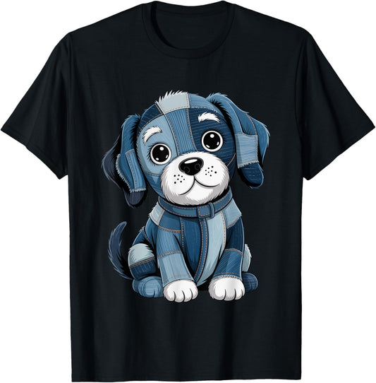 Dog Pattern Denim Patchwork Art Denim Patch Animal Dog T-Shirt