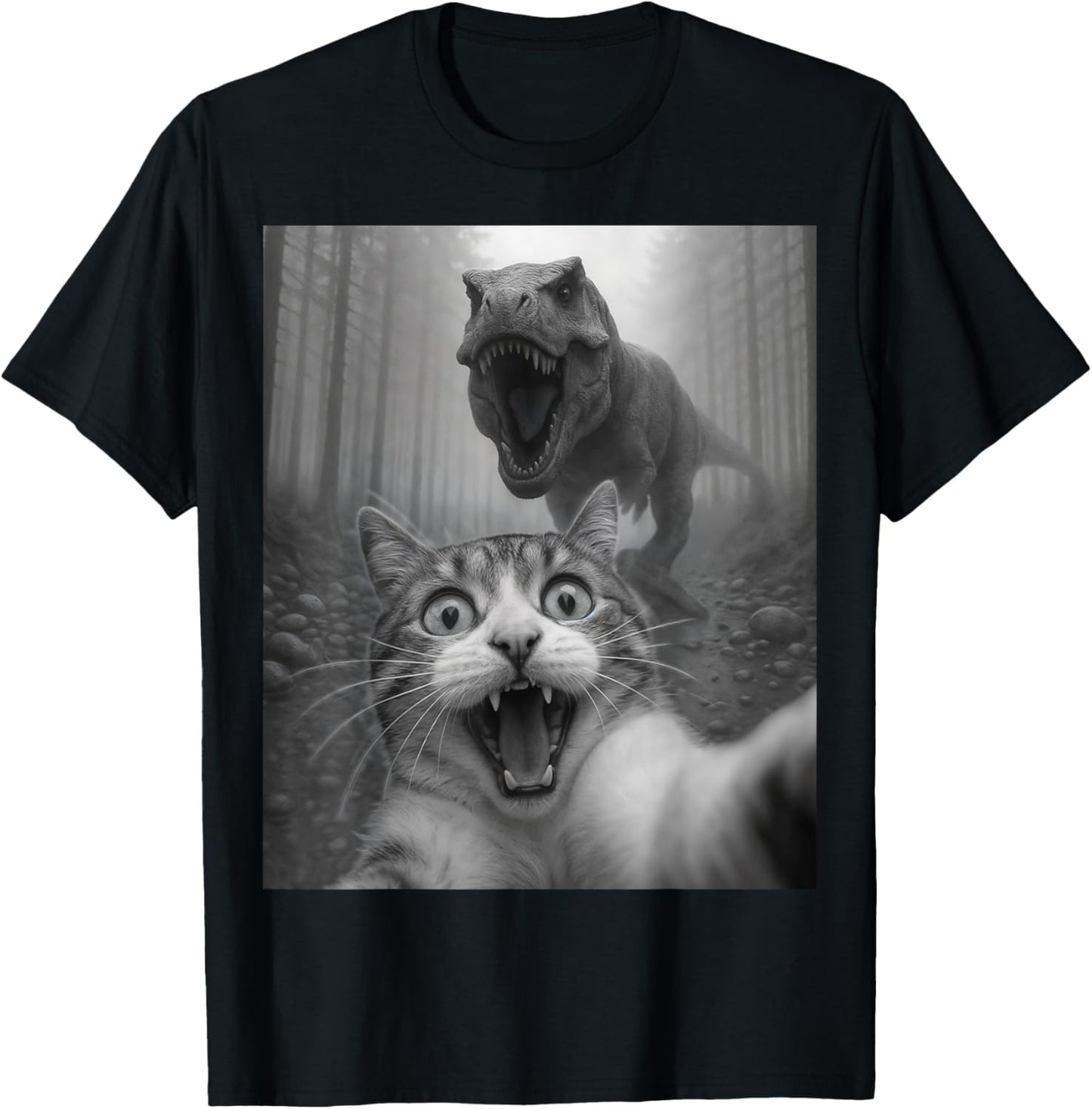 Cat Selfie With T-Rex Dinosaur T-Shirt