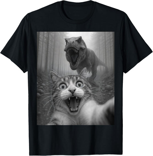 Cat Selfie With T-Rex Dinosaur T-Shirt