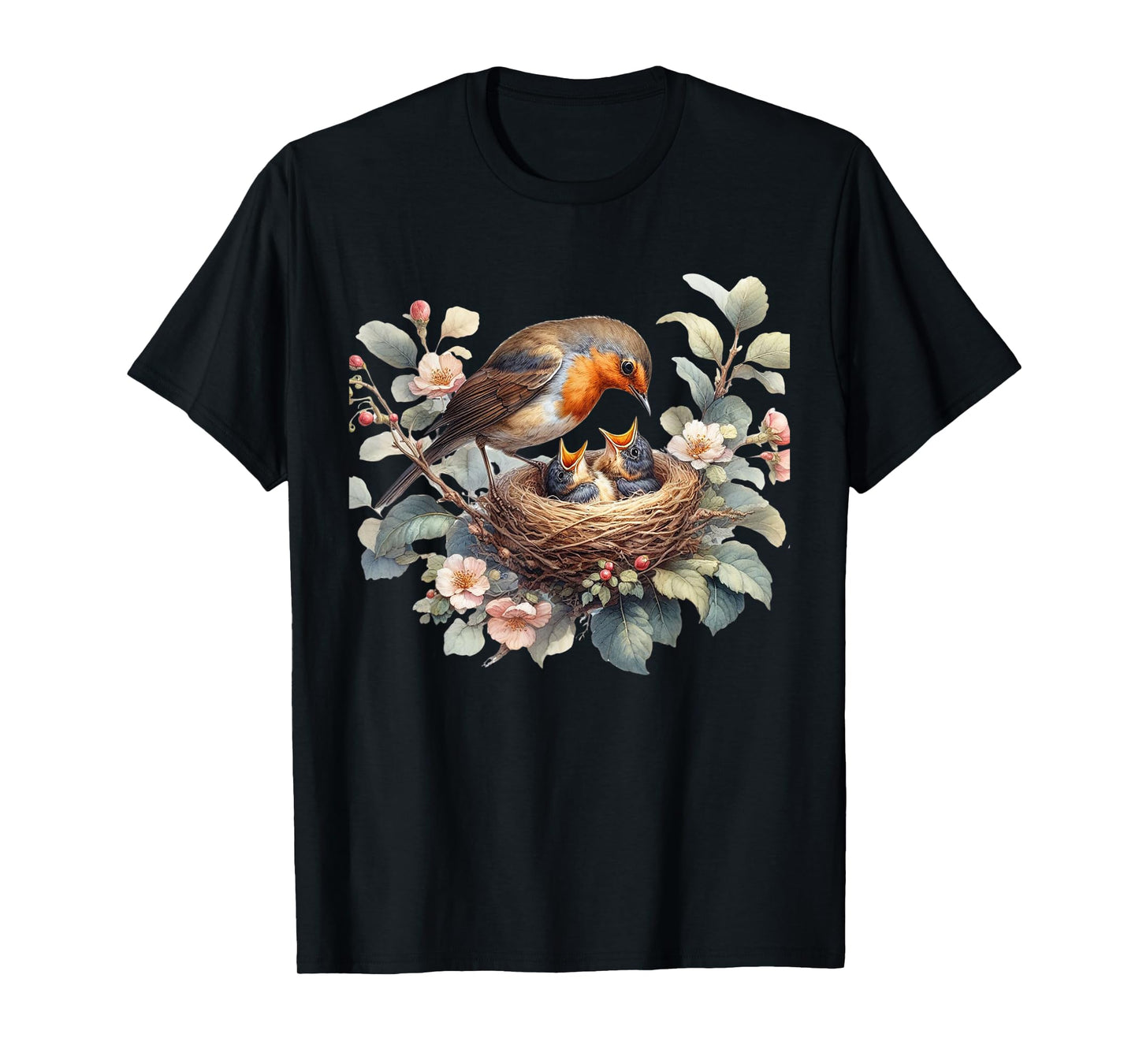 Mother Robin and Baby Robin Nestlings Ornithology T-Shirt