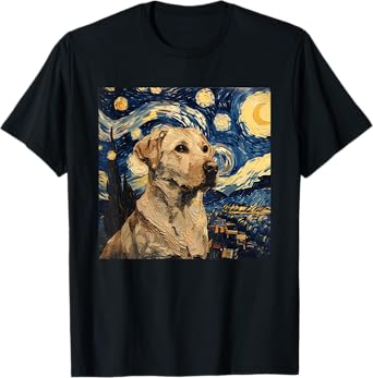Labrador Retriever Dog Van Gogh Style Starry Night T-Shirt for Men Women Kids