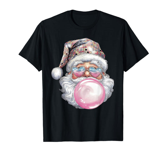 Cute Retro Santa Christmas Blowing Bubble Gum Vintage Girly T-Shirt
