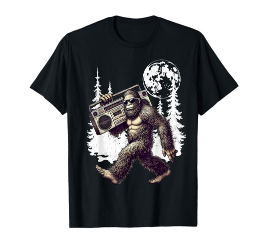 Funny Retro Bigfoot Boombox 80s Hip Hop Sasquatch Vintage T-Shirt