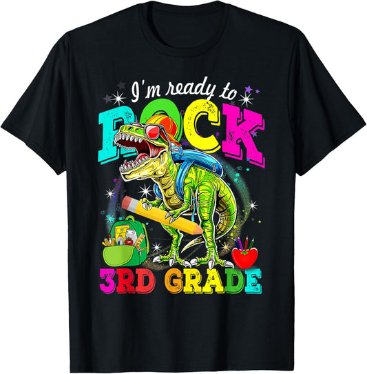 Cute I'm Ready To Rock 3rd Grade Dinosaur Back To School T-Shirt