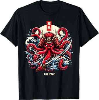 Japanese Octopus Tattoo Samurai Sword Men's Graphic Tee T-Shirt