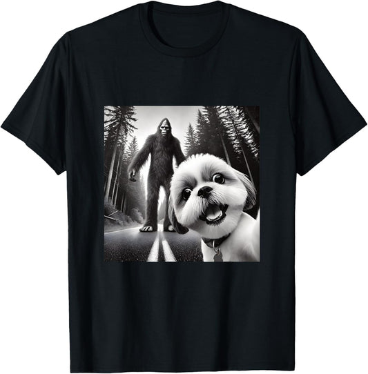 Shih tzu and Bigfoot Adventure in Forest T-Shirt